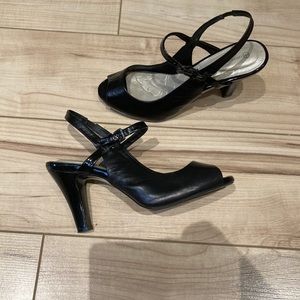Black slingback, peep-toe heels, size 9.5